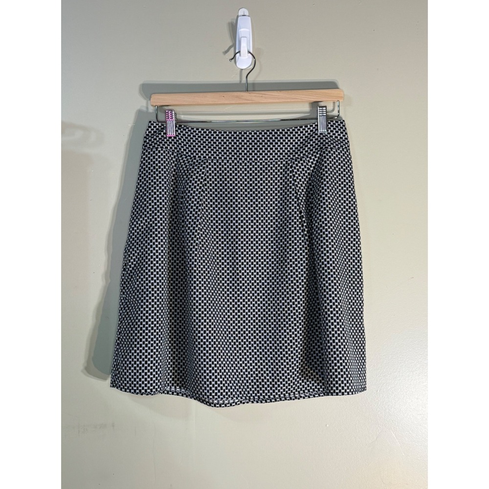Chic by Jacob Black White Geometric Lattice Print A-Line Mini Skirt Size Medium